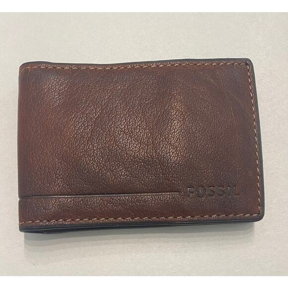 Fossil Derrick Money Clip Bifold, Brown Leather, ID Slot - Picture 1 of 7